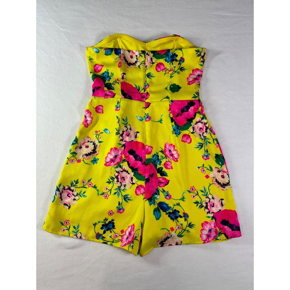 Express Bright Yellow Floral Strapless Romper Sweetheart Neckline Size 2 - Picture 11 of 13